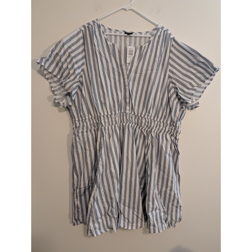 NWT! Torrid Skater Mini Dress Blue White Striped Size 5X Short Sleeve V Neck